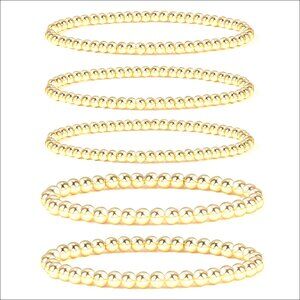 14K Gold Plated Bead Bracelet Set Stretchable Elastic Bohemian Stackable